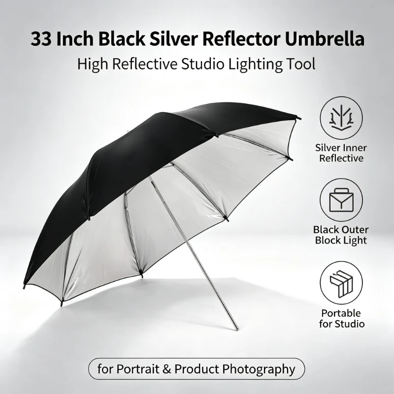 Photography Lighting With Umbrella - Paraguas Reflectante Negro Resistente de 33