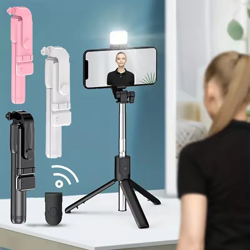 Photography Video Lighting Kit With Adjustable Tripod Stand - Trípode inalámbrico con Bluetooth para Selfie,